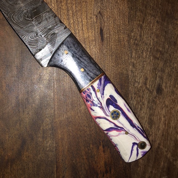 Damascus Knife Full Tang Corain and Wood Handle NWOT - Picture 7 of 9